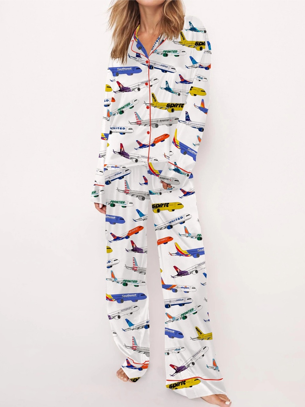NWT Sheshow Airline Aircraft Satin Pajama Set For Women
